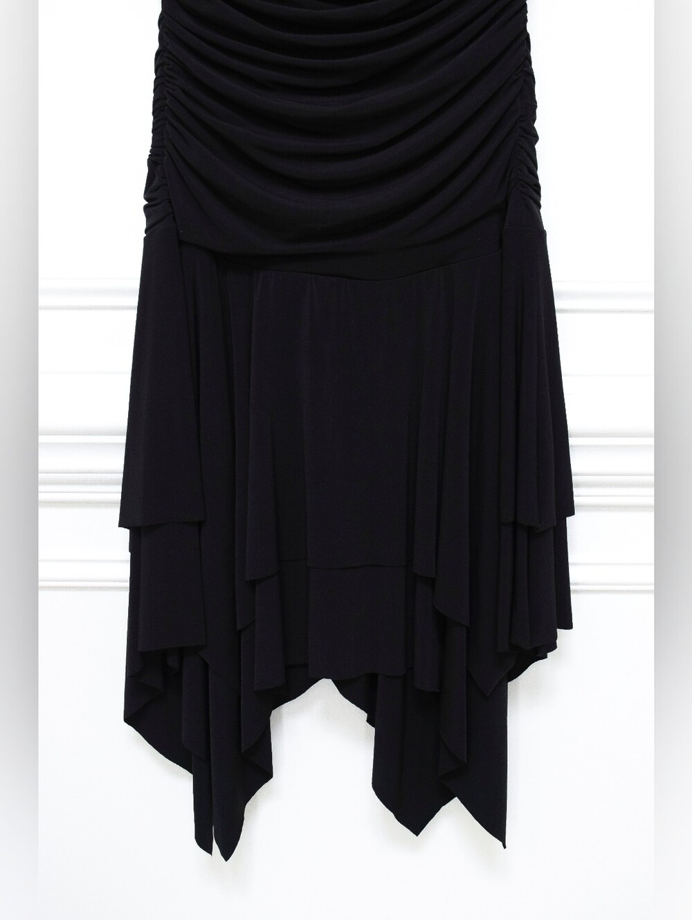 Vintage Black Asymmetrical Halter Dress Ruched Drop Waist Size 16 Y2K 90s Hoco - Picture 7 of 9